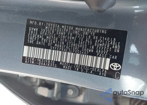 2020 Toyota Corolla Le z USA, uszkodzony, nr VIN 5YFEPRAE3LP055407